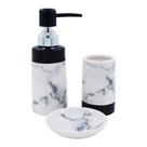 Kit Banheiro Cerâmica Saboneteira Porta Escova 3 Peças Conjunto Organizador Decoração Lavabo