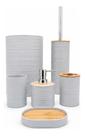 Kit Banheiro CInza Com Tampa Basculante Bambu 6 Peças Mimo Style Kit Banheiro CInza Com Tampa Basculante Bambu 6 Peças Mimo Style