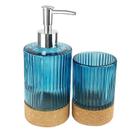 Kit Banheiro com Cortiça Porta Sabonete Liquido e Escovas Cor:Azul Kit Banheiro com Cortiça Porta Sabonete Liquido e Escovas Cor:Azul