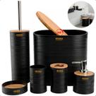 Kit Banheiro Completo Acessórios De Bambu Moderno Com Tampa