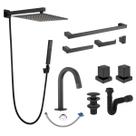 Kit banheiro completo Lavatório com Acessórios e torneira bica baixa 1/4v Preto Black metal premium PMX