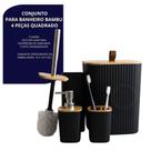 Kit Banheiro Completo Lixeira C/ Tampa Detalhes Em Bambu Luxo ESCOLHA SEU KIT:KIT 4 PEÇAS QUADRADO - PRETO