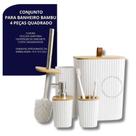 Kit Banheiro Completo Lixeira C/ Tampa Detalhes Em Bambu Luxo