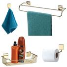 Kit Banheiro Dourado Toalheiro + Cabide + Suporte Shampoo + Papeleira - Ouro Future
