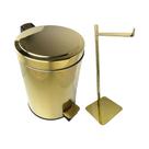 Kit Banheiro Inox Dourado Lixeira 5L e Papeleira Dourada Fineza Kit Banheiro Inox Dourado Lixeira 5L e Papeleira Dourada Fineza