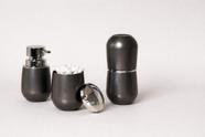 Kit banheiro lavabo 3 peças cor grafite dispenser pote porta escova