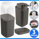 Kit Banheiro Lavabo 3 Peças Sabonete Líquido, Porta Escova Dente, Cotonete Algodão Frisos Kit Banheiro Lavabo 3 Peças Sabonete Líquido, Porta Escova Dente, Cotonete Algodão Frisos