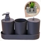 kit Banheiro Lavabo 4 Peças Bambu Sustentável Ecológico Sabonete Liquido