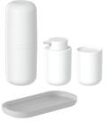 Kit banheiro lavabo bancada 4 peças bold ou branco porta escova dente creme dental, porta sabonete liquido, porta algodão cotonete, bandeja