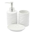Kit Banheiro Lavabo Branco com Dispenser 3 Peças Ondas
