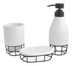 Kit Banheiro Lavabo Cerâmica Porta Escova Sabonete 3 Peças