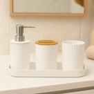 Kit Banheiro Lavabo com Bandeja Porta Sabonete Liquido Dispenser Porta Escova Dente para Decoração COR:Branco