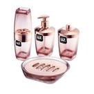 Kit Banheiro Lavabo Conjunto Porta Escova Com Tampa Sabonete Liquido Saboneteira E Porta Algodão Premium