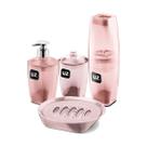 Kit Banheiro Lavabo Conjunto Porta Escova Com Tampa Sabonete Liquido Saboneteira E Porta Algodão