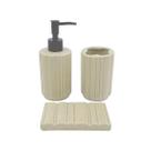 Kit Banheiro Lavabo De Cerâmica Com Saboneteira Porta Escova BEGE