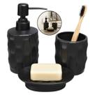 Kit Banheiro Lavabo Dispenser 250ml Saboneteira Pote 3 Peças Preto