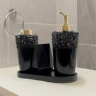 Kit Banheiro Lavabo Frascos de Pedras Naturais 220ml Decoração Super Luxo C/ Bandeja