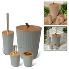 Kit Banheiro Lavabo Luxo 4 Peças Bambu Elegante Lixeira Acessórios - clink