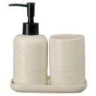 Kit Banheiro Lavabo Porcelana Bandeja Dispenser Líquido Porta Escova Decoração Luxo Bege