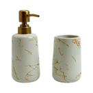 Kit Banheiro Lavabo Porcelana Dispenser 340ml Pote Kamen - Kit Banheiro Lavabo Porcelana Dispenser 340ml Pote Kamen -