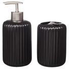 Kit Banheiro Lavabo Sabonete Líquido Dispenser Porta Escova Higiene Acessórios Porcelana Black 104 Kit Banheiro Lavabo Sabonete Líquido Dispenser Porta Escova Higiene Acessórios Porcelana Black 104
