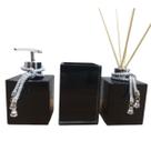 Kit Banheiro Lavabo Saboneteira Aromatizador Porta Escovas Porta Pincel Maquiagem Make Difusor-Organizadores Banheiro-Decoração Casa-Preto e Prata