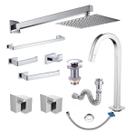 Kit Banheiro Lavatório Acessórios Completo Cromado com acessórios torneira alta, válvula 7/8, flexível e acabamentos para registro base Deca Premium