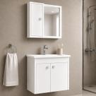 Kit Banheiro Lucca Gabinete com Cuba e Armário Espelheira MDF Branco