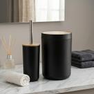 Kit Banheiro Moderno Conjunto com Lixeira Porta Escova de Dente Dispenser Escova Sanitária Bambu