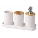 Kit Banheiro Pia 4 Peças Bambu Porta Escova Sabonete Liquido Branco Cor:Branco