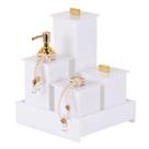 Kit Banheiro Pia 5 Peças Porta Sabonete Líquido Aromatizador Difusor De Ambiente Porta Algodão Cotonete E Bandeja Decorativa