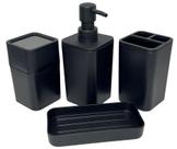 Kit Banheiro Pia Porta Escova Algodão Sabonete 4 Pçs Preto Soprano