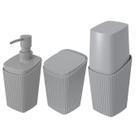 Kit Banheiro Porta Escova Cotonete Dispenser New Square Cinza - Coza
