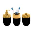 Kit Banheiro Porta Escova De Dentes Porta Algodão E Dispenser Porta Sabonete Líquido 300ml Conjunto 3 Peças Pia Lavabo Preto E Dourado Kit Banheiro Porta Escova De Dentes Porta Algodão E Dispenser Porta Sabonete Líquido 300ml Conjunto 3 Peças Pia Lavabo Preto E Dourado