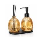 Kit Banheiro Porta sabonete Líquido 400ml c/ Bandeja e Difusor de Aromas