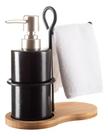 Kit Banheiro Porta Sabonete Líquido + Mini Toalha + Suporte
