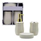 Kit Banheiro Porta Sabonete Líquido Suporte Escovas De Dente Branco Ouro Wincy