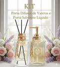 Kit Banheiro Porta Sabonete + Porta Difusor Vidro com Válvula Dourada Prata Rosê Decoração Luxo