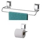 Kit Banheiro Porta Toalha Duplo Toalheiro Suporte Papel Higiênico Aço Inox Ventosa - Future