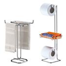 Kit Banheiro Porta Toalha Rosto + Suporte Papel Higiênico Objeto Cromado - Future