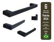 Kit Banheiro Preto Porta Tolhas 1 Papel E Cabide 4 Pçs Inox