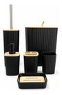 Kit Banheiro Quadrado Com Tampa De Bambu 6 Peças Preto Mimo Style Kit Banheiro Quadrado Com Tampa De Bambu 6 Peças Preto Mimo Style