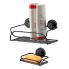 Kit Banheiro Suporte Porta Shampoo Saboneteira Ventosa Preto Fosco - Future Kit Banheiro Suporte Porta Shampoo Saboneteira Ventosa Preto Fosco - Future