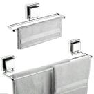 Kit Banheiro Suporte Porta Toalha de Banho Duplo + Porta Toalha de Rosto Fixação Com Ventosa