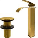 Kit Banheiro Torneira Dourada Monocomando Agua Quente Fria Bica Alta e Válvula click ⅞ Aço Inox Ralo de Escoamento Pia Cuba 30mm Gold Luxo Brilhoso