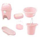 Kit banho bebe adoleta banheira + saboneteira bacia e outros rosa