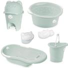 Kit banho bebe adoleta banheira + saboneteira balde bacia lixeira e outros verde oliva