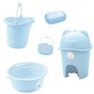 Kit banho bebe adoleta saboneteira + balde bacia lixeira e outros azul Kit banho bebe adoleta saboneteira + balde bacia lixeira e outros azul