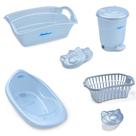 Kit banho bebe banheira + cesto lixeira saboneteira e outros azul perolado Kit banho bebe banheira + cesto lixeira saboneteira e outros azul perolado