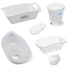Kit banho bebe banheira + cesto lixeira saboneteira e outros branco Kit banho bebe banheira + cesto lixeira saboneteira e outros branco